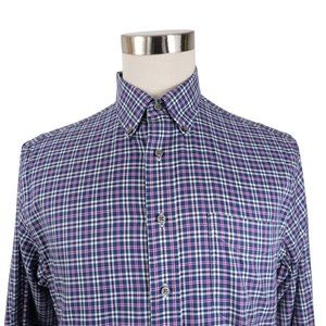 Jos A Bank Men's M Traveler Traditional Fit Purple Plaid Button Down Shirt
